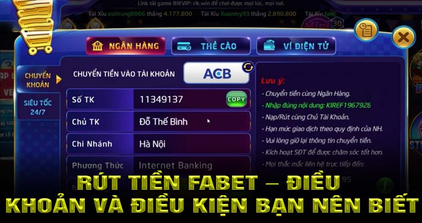 Rút tiền fabet – Điều khoản và điều kiện bạn nên biết